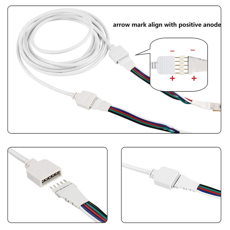 SUPERNIGHT RGBW 5Pin LED Extension Cable 2 Pack 6.5ft/2m Connector for 10 mm Wide 5050 and 3528 Indoor LED Strip Lights Extending Connection - Image 5